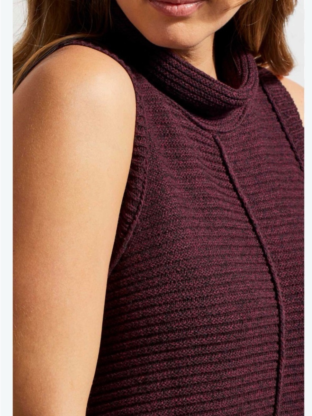 Tribal Sleeveless Ribbed Turtleneck Sweater - Red Wine Colour.